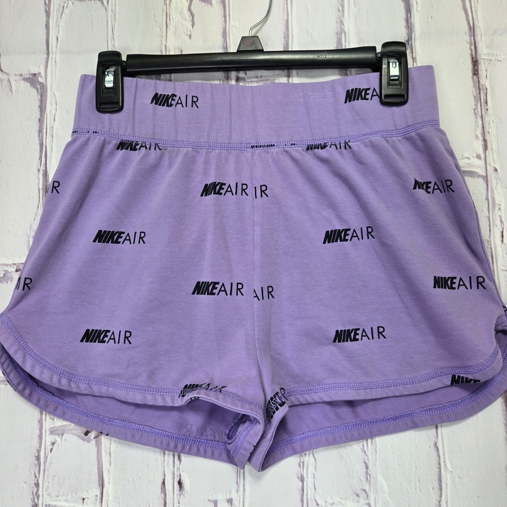 Nike Air Womens Purple All Over Print High Waisted Jersey Shorts Size M Athletic